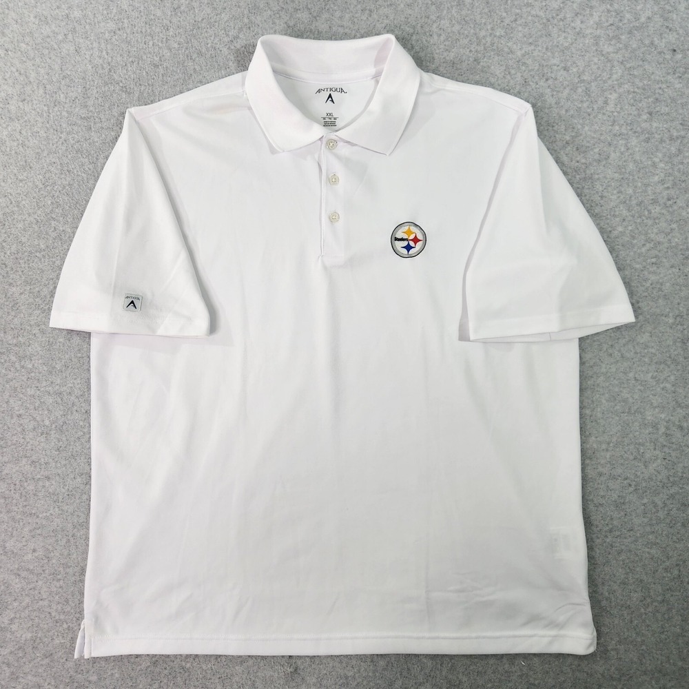 Antigua NFL Pittsburgh Steeler Polo Shirt Mens Size XXL White Short Sleeve
